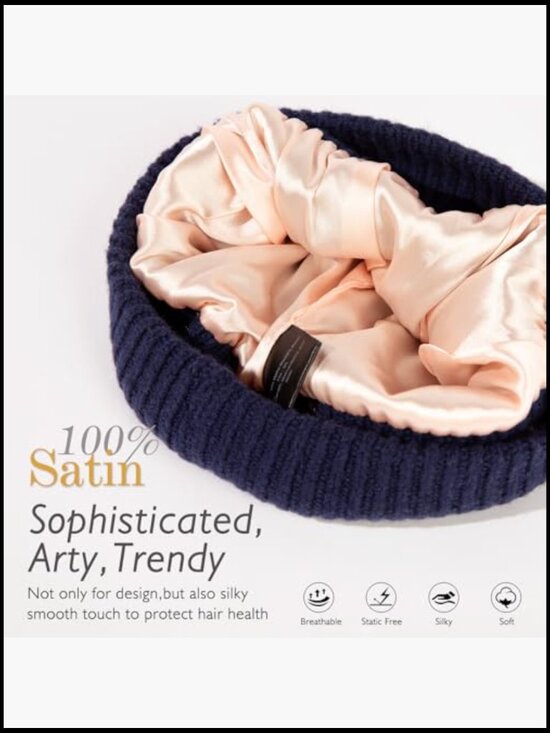 80% Merino Wool Satin Lined Oversized Beanie Winter Hat Cuffed Watch Cap main image 5